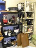 Coffee makers, kitchen appliances, cookware, serving trays.