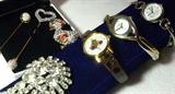 Swarovski pins, watches, vintage rhinestone pin, opal stickpin.