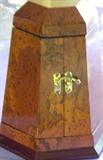 Exterior of fitted burled wood box for crystal perfume bottle.