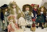 Selection-collector's porcelain dolls-Victorian style little girls, girl with apple cart, Irish girl, other.
