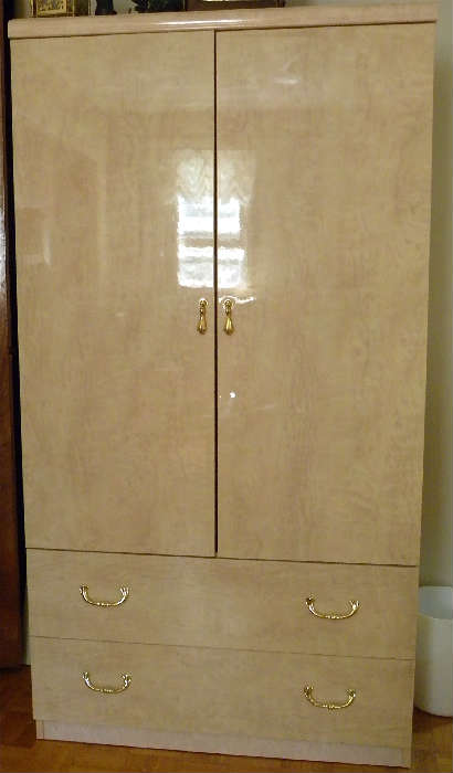 Armoire-ivory Italian lacquer 6 piece bedroom set. Excellent condition-set also includes pair of nightstand, triple dresser and mirror, queen sized bed frame, headboard and footboard.