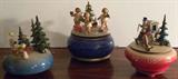 Selection form vintage Swiss and German music boxes, Christmas themes.