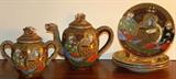 Satsuma-tea/dessert set for four-plates, tea pot, sugar bowl.