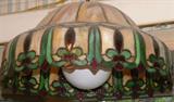 Leaded/stained glass hanging lamp/ceiling fixture with fleur-de-lys motif by local artisan.