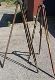 Selection from vintage surveying tripods, K & E, other wood, some later metal.