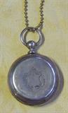 Reverse view of Hamilton coin silver pocket watch, showing detail of engraved cartouche that has never been monogrammed.