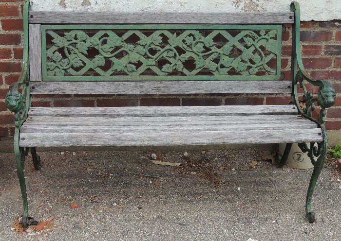 Garden bench with verdigris finish, ready to be painted.