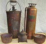 Left, a copper water pump type fire extinguisher. Other items illustrated are sold.