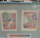 Southwestern wildlife theme print collage, coyote, snake.