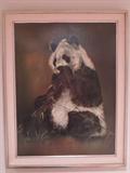 Wildlife art-a large format piece on canvas of a seated giant panda eating bamboo. Lara Vintage Sales will donate 10% of the selling price of this and all animal-themed items to a local wildlife conservation group.