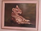 Wildlife art-a large format piece on canvas of a reclining tiger. Lara Vintage Sales will donate 10% of the selling price of this and all animal-themed items to a local wildlife conservation group.