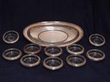 Wallace sterling silver bread tray, and set of 10 sterling rimmed glass coasters.
