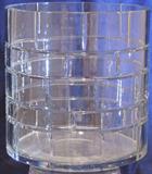 Massive signed Baccarat crystal cylinder vase, with brick type cut motif. This photo was taken with LED light only. You really need to see this piece in person!