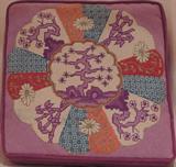 Tree-of Life/Asian plate motif hand-made needlepoint pillow.