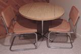 Three piece bistro/dinette set, with space saving drop leaf table and caned chairs.