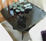 Black glass corner/end table.