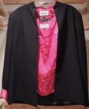 Classic black jacket by Kasper, lined in a rich rosy red, with a matching red silk tank.