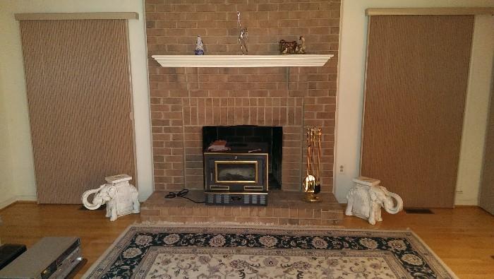 Fireplace insert and fire tools. We're sorry but the elephant herd broke out of the house on Thursday night and escaped.