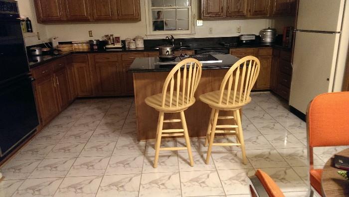 Island chairs and kitchen tools