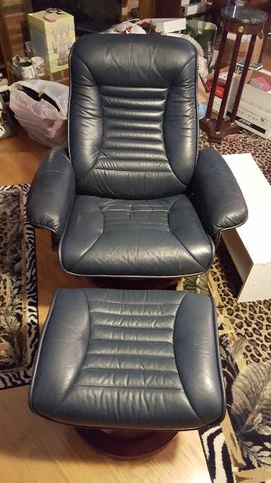 navy leather chair and ottoman