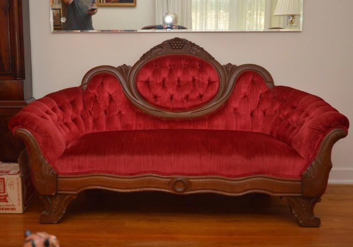 Victorian Sofa with Red Tufted Upholstery, Mint