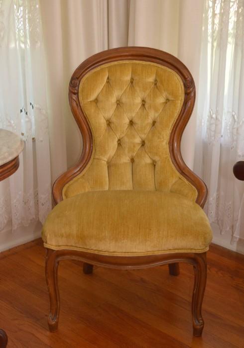 Tufted Side Chair with Gold Upholstery