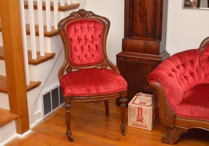 Matching Side Chair with Red Tufted Upholstery