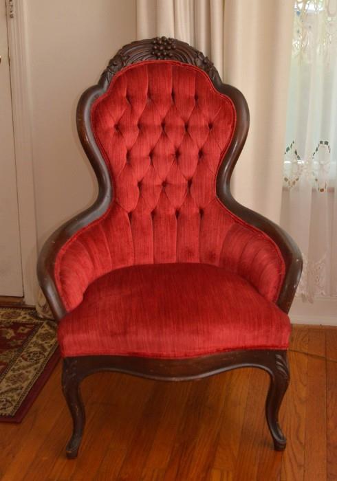 Matching Arm Chair with Red Tufted Upholstery