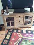 pine entertainment center, native rug