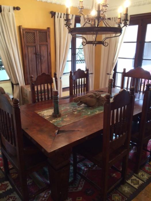 Mexican spanish revival  mesquite wood table and 8 chairs