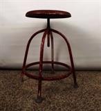 Item Description: A fabulous retro Industrial modern style red painted adjustable metal drafting stool.