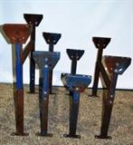 Item Description: A set of four Industrial Machine Age Salvage H shaped adjustable rusty metal frames which has unlimited upcycling possibilities.