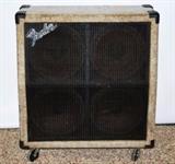 Item Description: A vintage Fender Guitar speaker amplifier model HM4-12A covered in gray carpet.