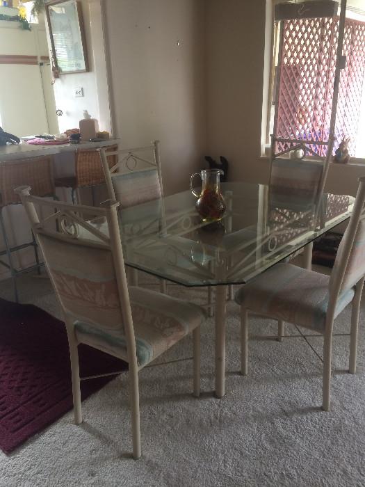 Dining table and chairs, bar stools