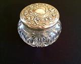 Sterling Silver lid w/cut glass powder jar