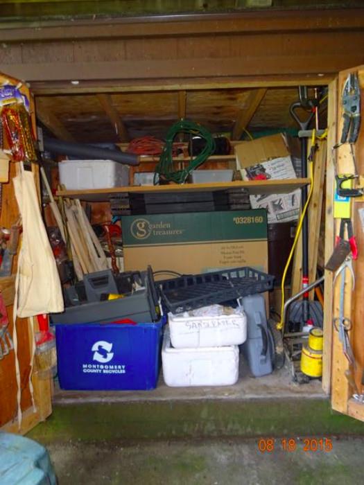 A assortment of tools and storage items