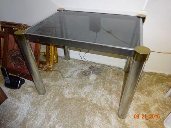 A glass top coffee table