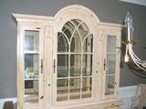 Beautiful blonde dining hutch with glass shelves by Link Taylor--the top and bottom are two separate pieces