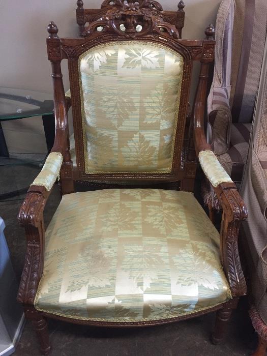 King's chairs Beautifully handcarved side chairs silk fabric