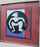 ~ C/1970 signed Cyril Miles (Detroit b. 1918 – 1993) collage on canvas, framed 18x18"