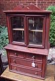C/1890's hand-made Child's step-back china cupboard w/original red paint, doll size