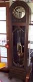 C/1930's Gustav Becker German Oak Grandfather clock , nice carved case, 2 weight