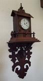 ~ C/1900 Walnut German Black Forest Cottage form clock w/hand carved deer head shelf