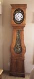 ~ C/1820 French Morbier (Wag on the Wall) clock w/custom wooden grandfather case, porcelain dial signed Cladiere, approx. 7 1/2' tall