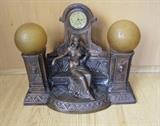 ~ C/1920's Waterbury novelty clock w/figure and amber globes