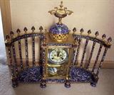 ~ C/1970's Chinese Cloisonné mantle clock w/porcelain pendulum and open escapement