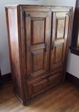 Late 1780s English Chestnut 2 door cupboard w/fall front lower door and Hand Forged Hardware