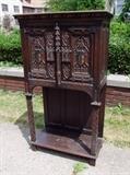~ C/1870's English Gothic 2 door Oak cabinet w/heavy cast bronze hardware