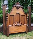~ C/1870's American Victorian Walnut/Oak High-back bed w/American Shield on crest, curved foot board