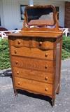 ~ C/1900 6 Drawer Oak Highboy w/beveled mirror